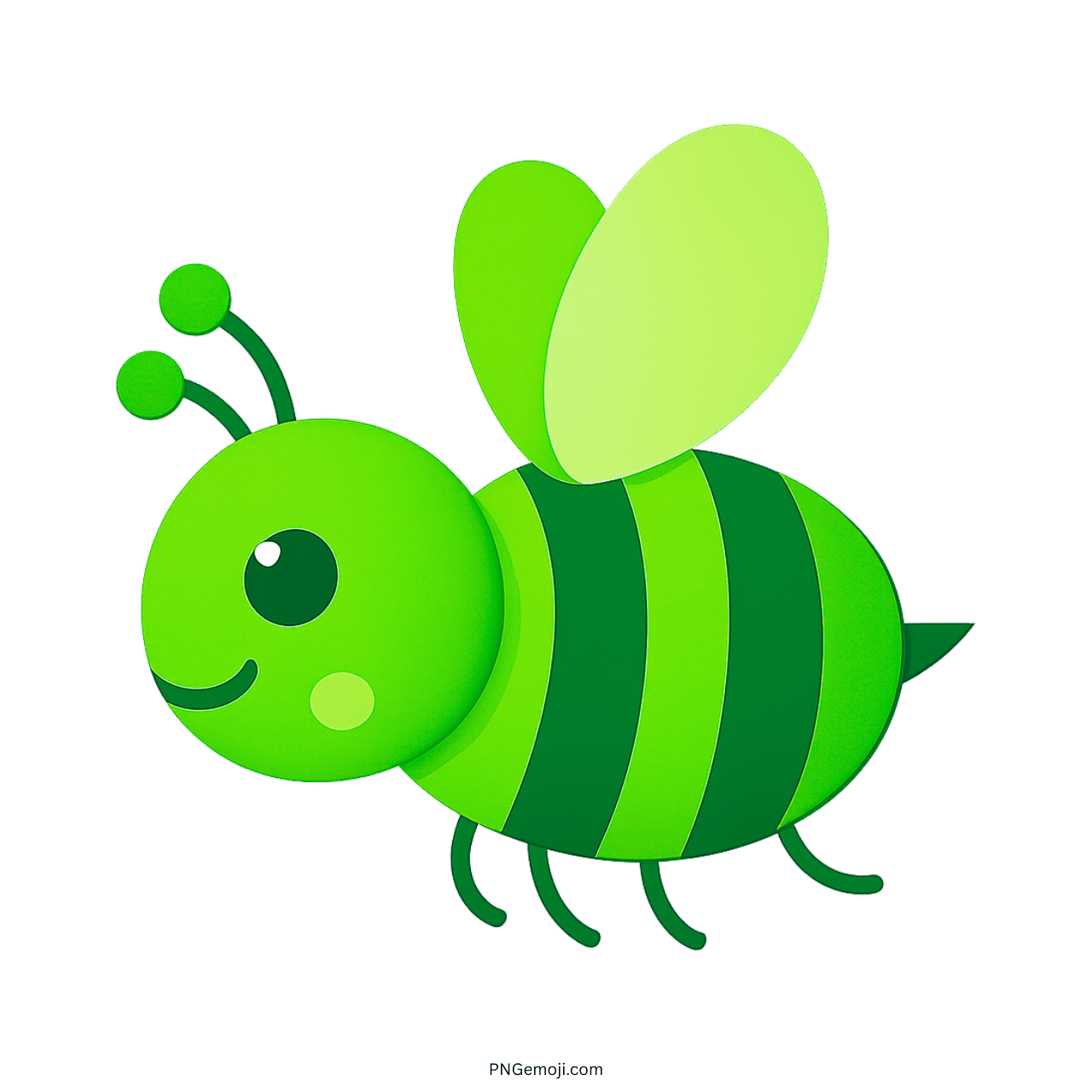  Cute green bee emoji with wings and stripes, cartoon-style illustration