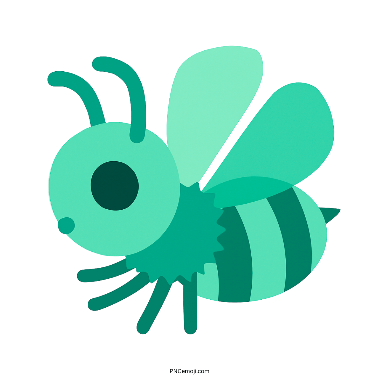 Green cartoon honeybee emoji flying with wings and antennae in flat vector style