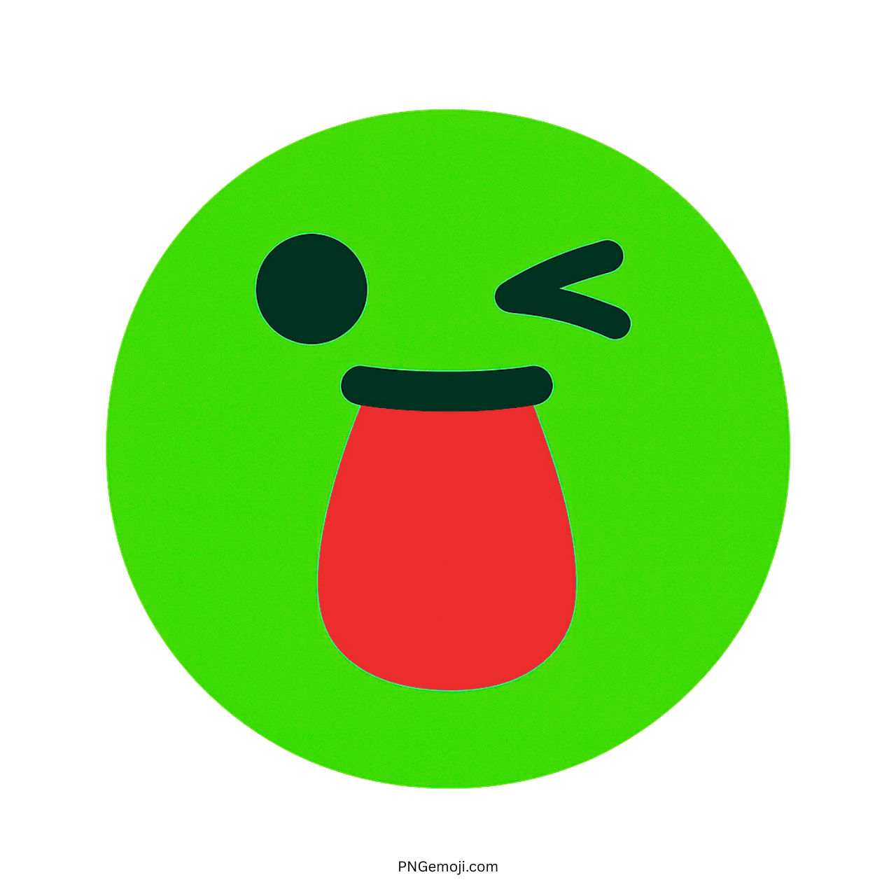 Green funny face emoji winking with tongue out in playful cartoon style design