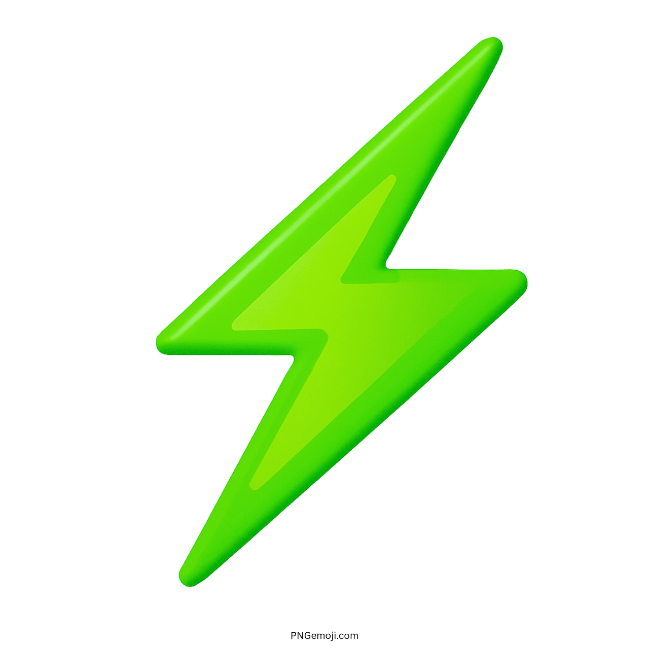 3D Green Lightning Bolt Emoji in vibrant green with a glossy effect, on a transparent background.