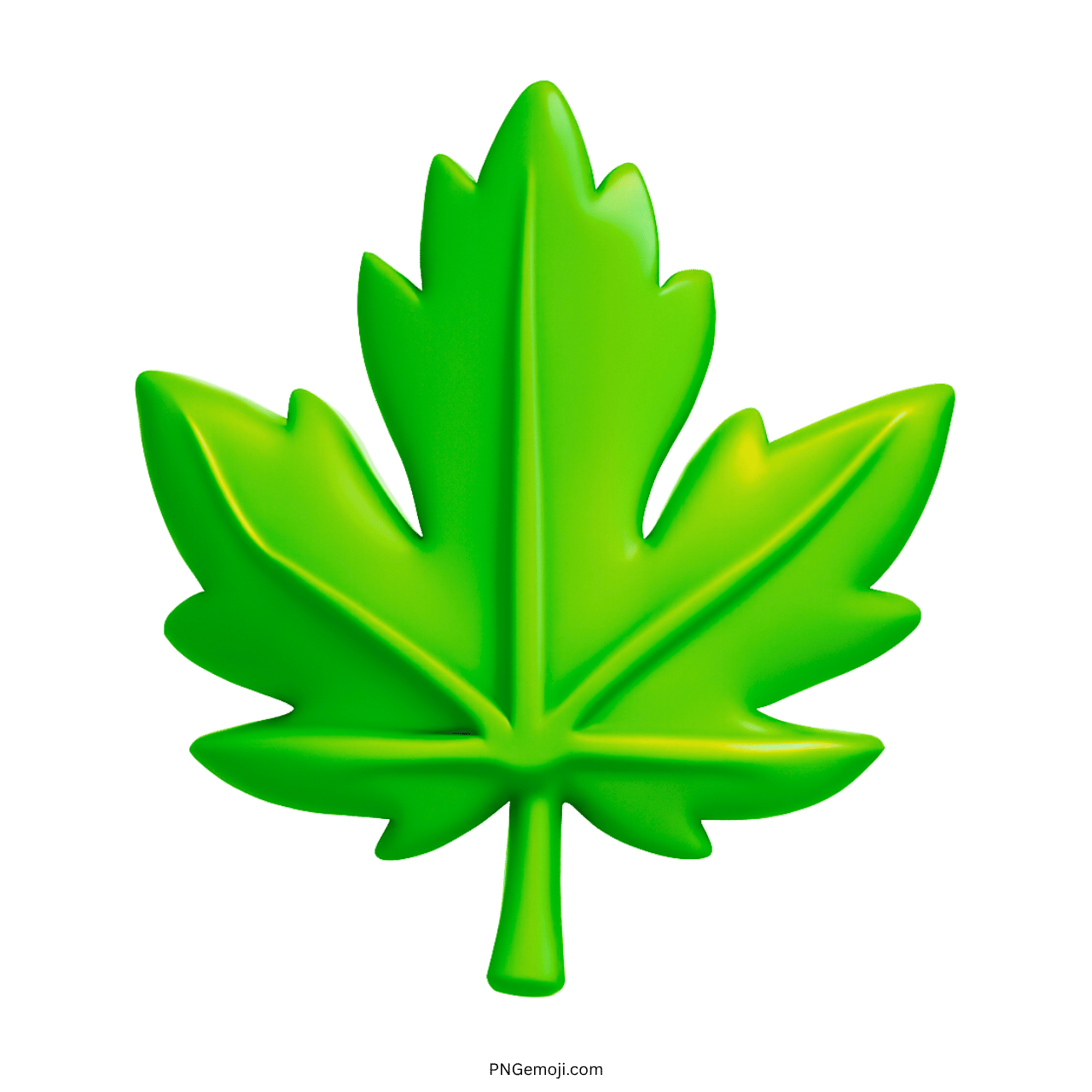 3D green maple leaf emoji PNG with transparent background for digital clipart use