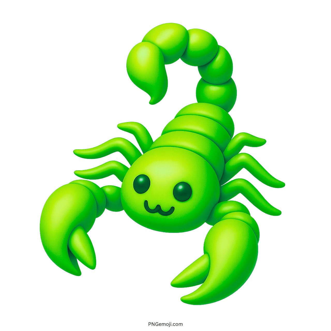Bright green scorpion emoji in 3D cartoon style with claws and curled tail