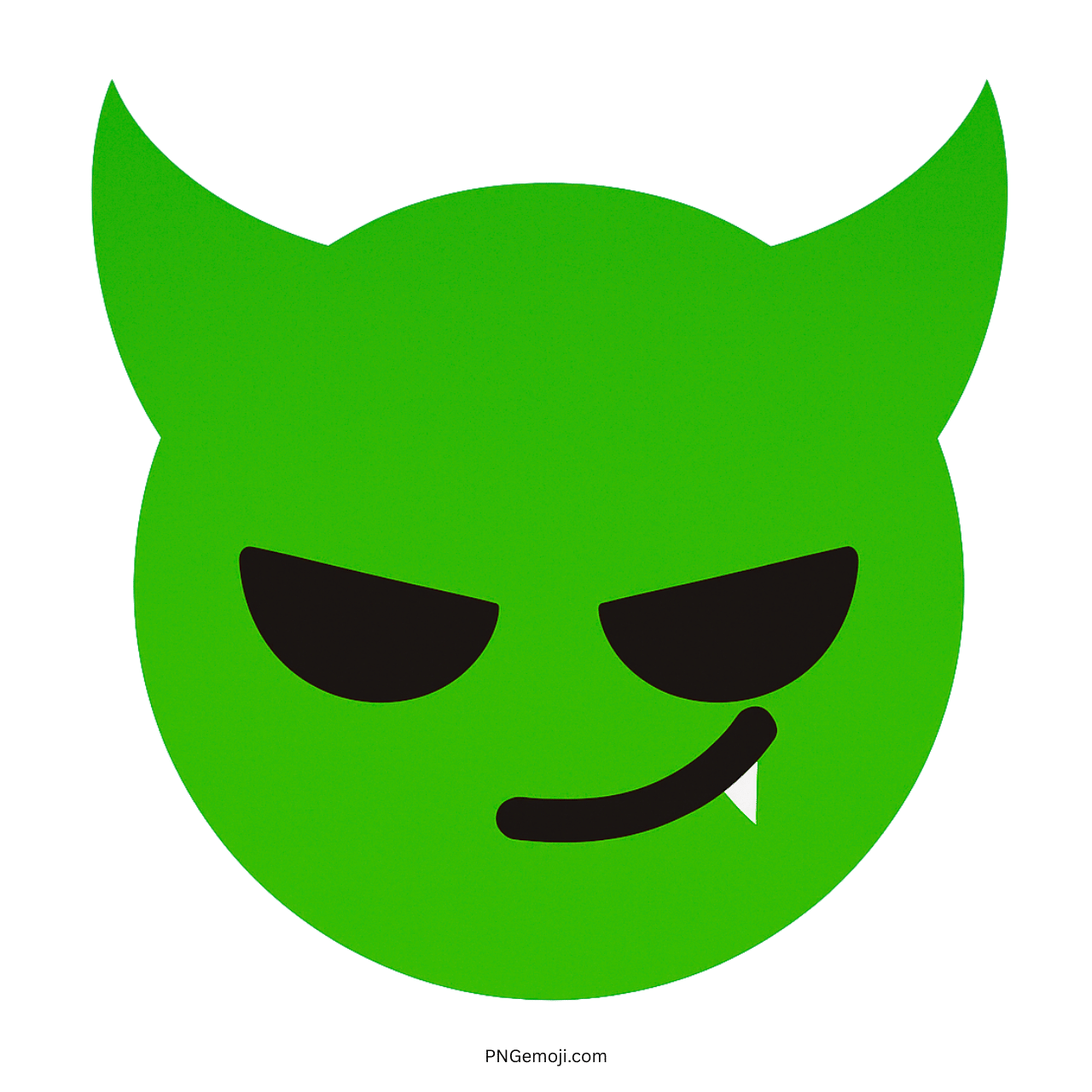 Green wicked devil Tiktok emoji face with horns, fangs, and mischievous expression