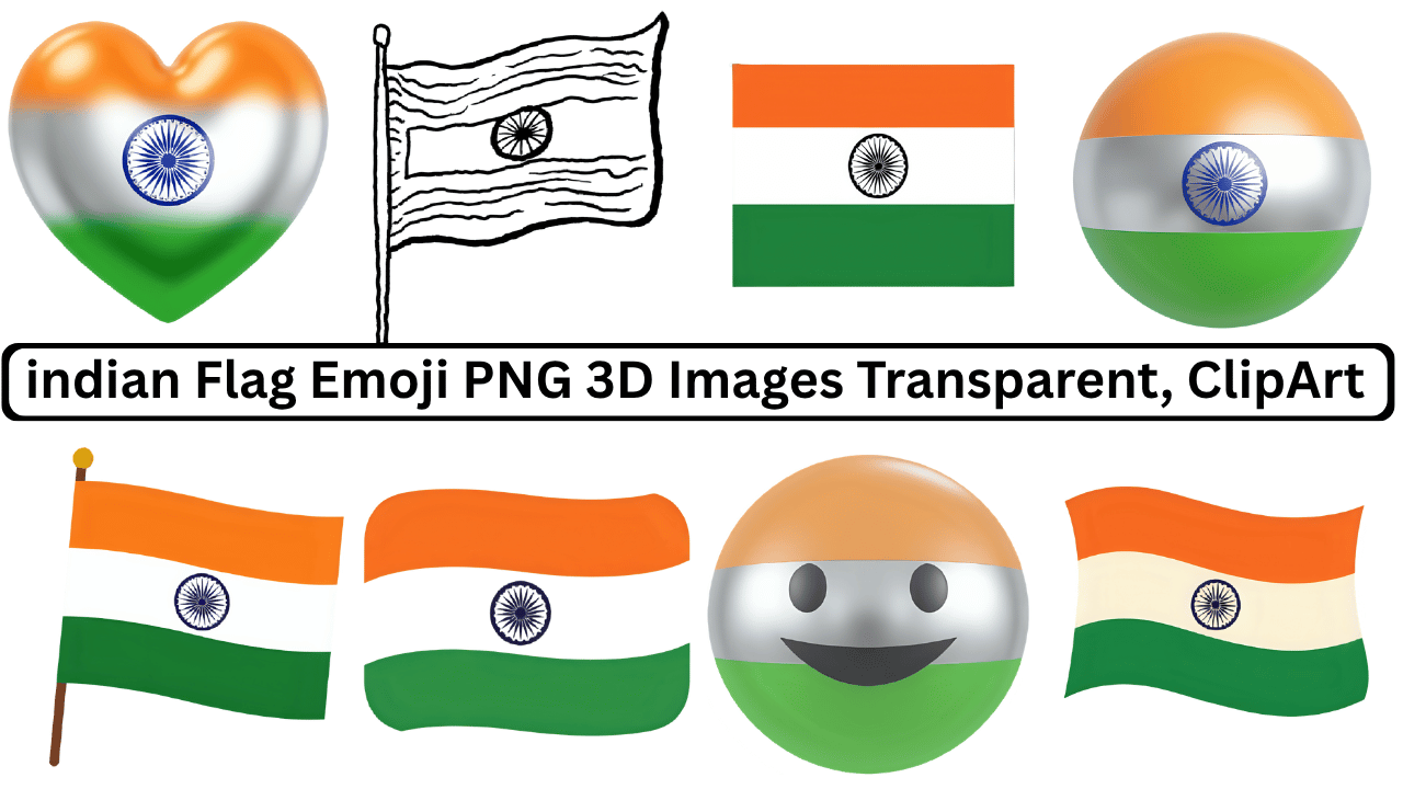 Indian flag emoji PNG 3D transparent clipart collection with multiple designs