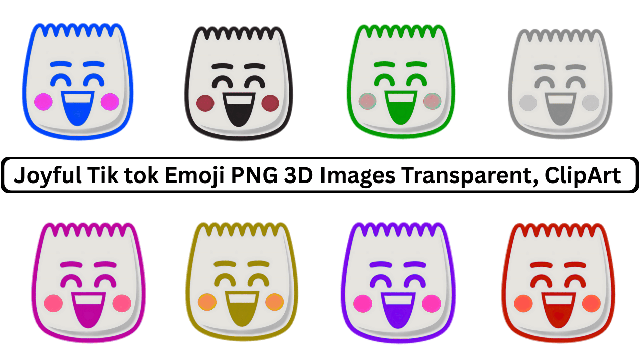 Colorful joyful TikTok 3D emojis with pink, green, blue, purple, and gray outlines