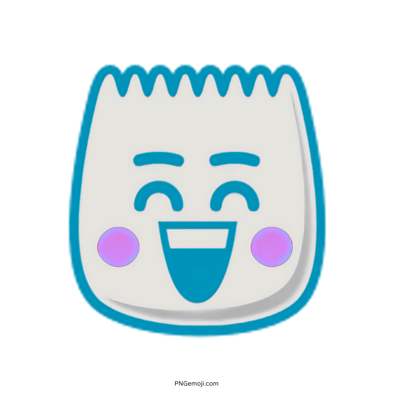 Joyful TikTok Emoji 3D PNG with blue outline and pink cheeks, smiling face, transparent background