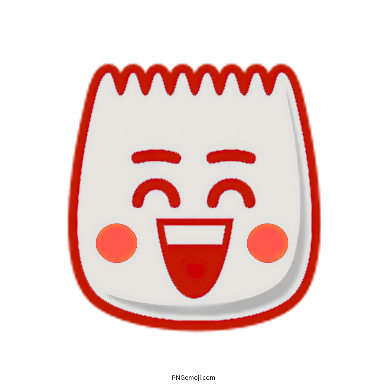 Joyful TikTok Emoji 3D PNG with red outline and pink cheeks, smiling face, transparent background