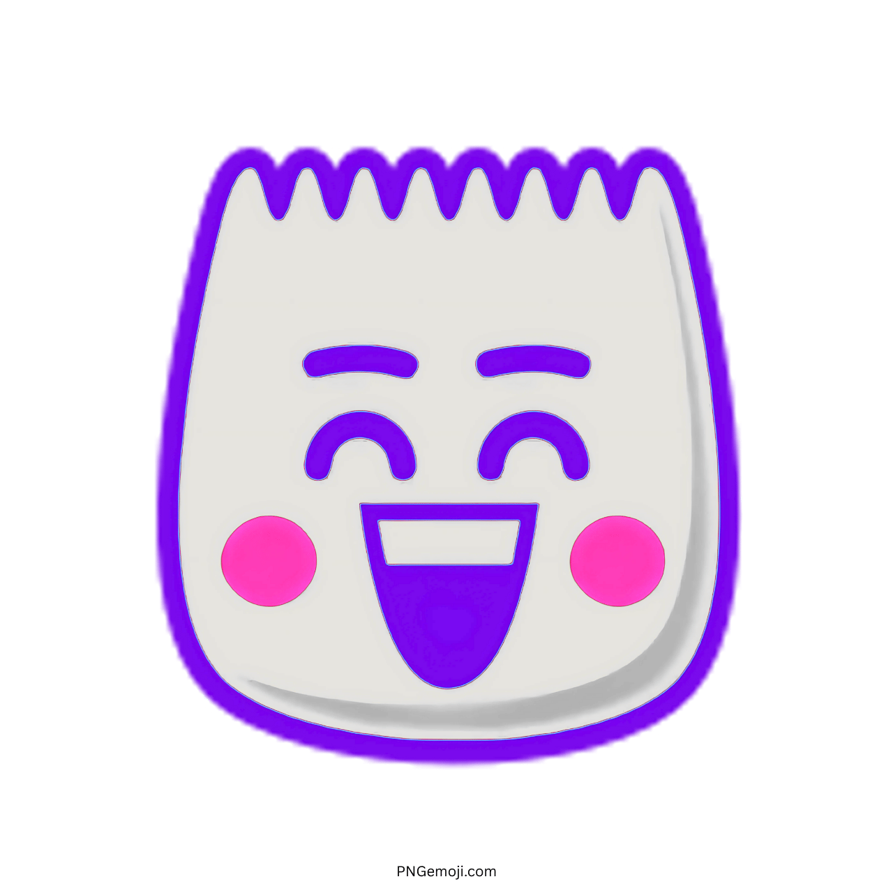 Happy TikTok 3D emoji with smiling face, pink cheeks, and purple outline