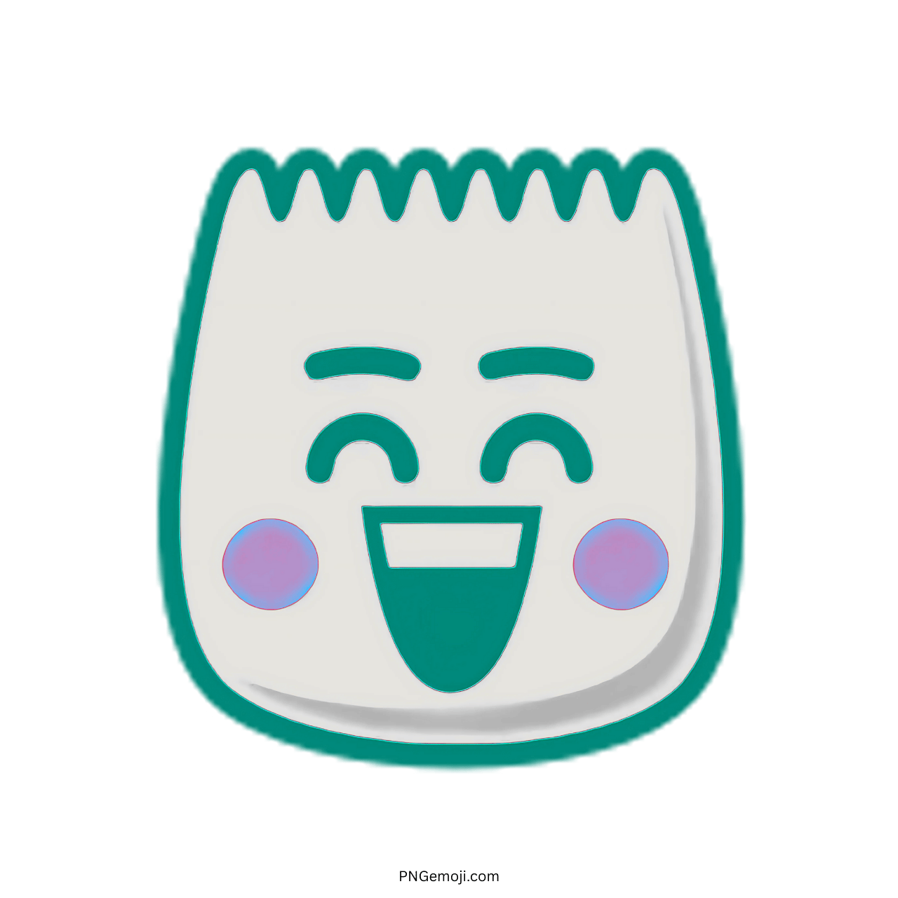 Teal TikTok 3D emoji with smiling face, pink cheeks, and teal outline