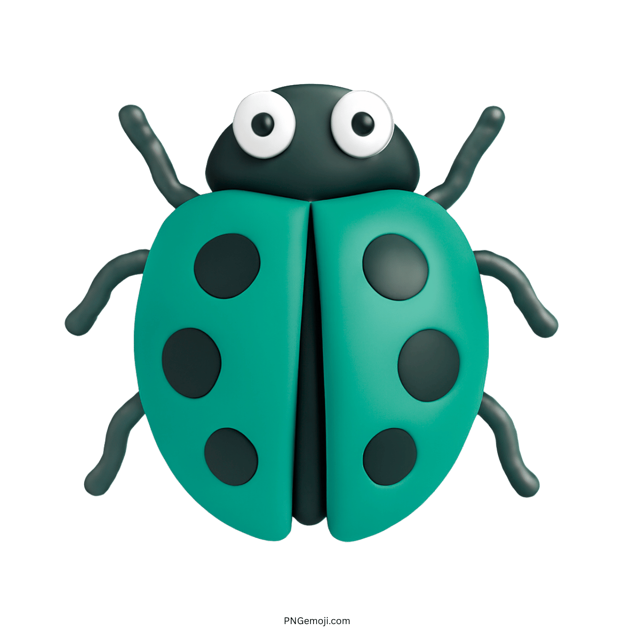 3D Lady Beetle Emoji with teal body and black spots, cartoonish design, transparent background PNG