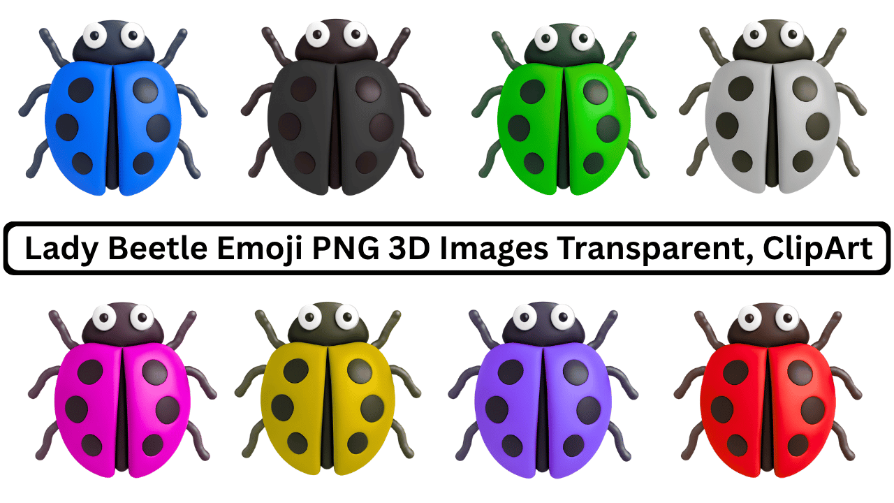 3D Lady Beetle emoji set in multiple colors with black spots, transparent background PNG