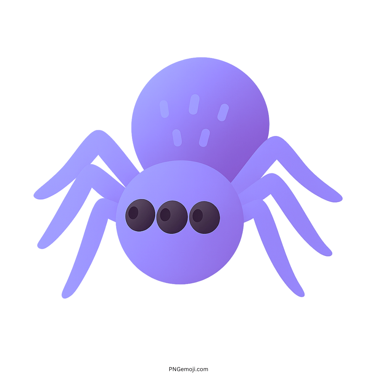 Lavender purple cartoon spider emoji with three eyes and eight legs