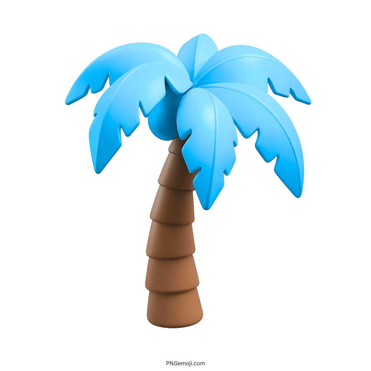 Light blue 3D palm tree emoji with brown trunk and tropical cartoon style