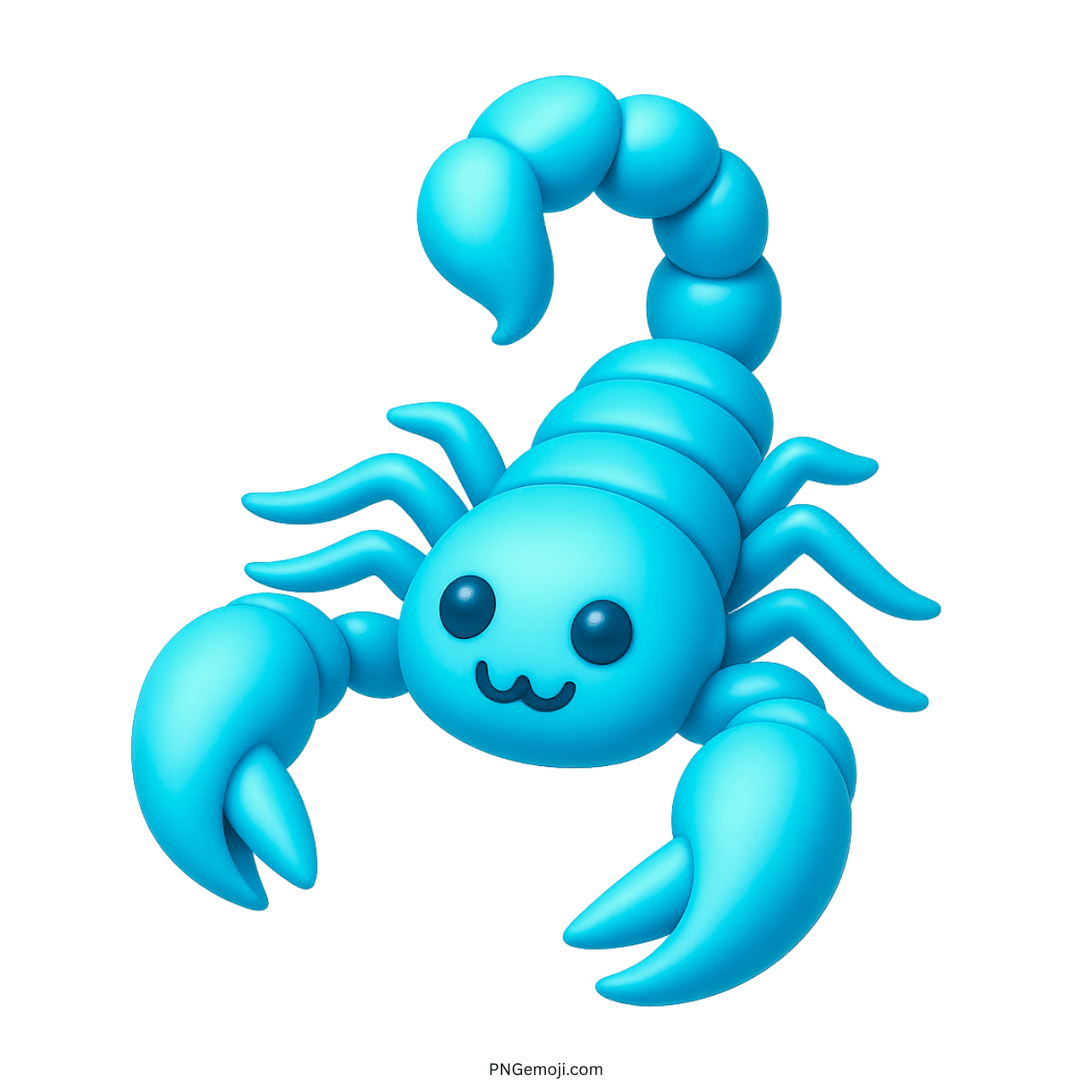 Light blue scorpion emoji in 3D with big claws and curled cartoon tail