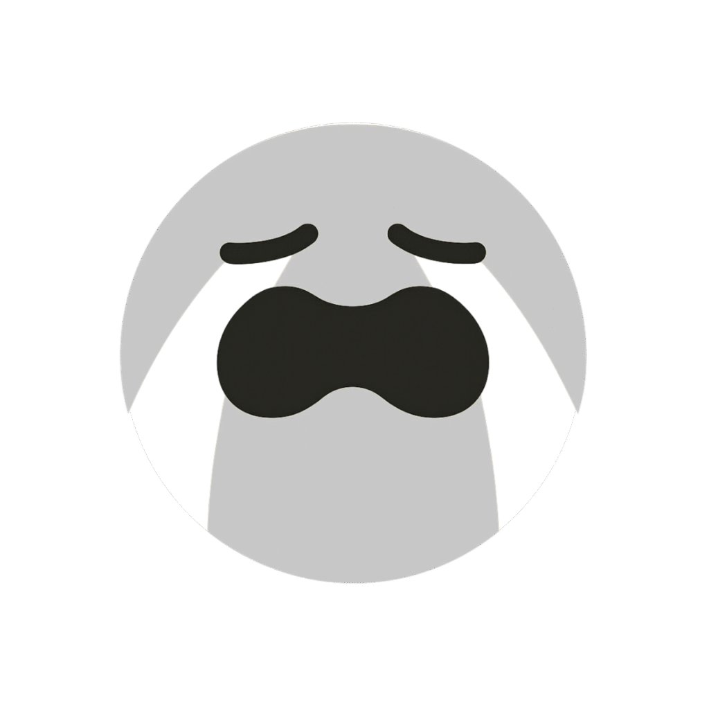 A light gray crying emoji with sad eyes, symbolizing feelings of sadness and emotional distress, often used in digital conversations.