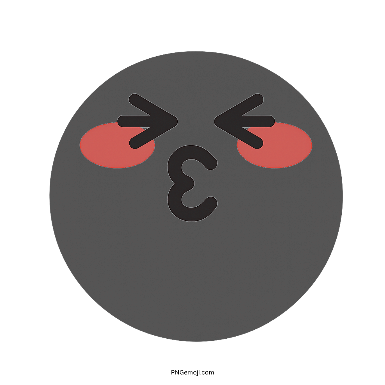 Lovely Tiktok dark gray blushing face emoji with kiss expression PNG transparent background