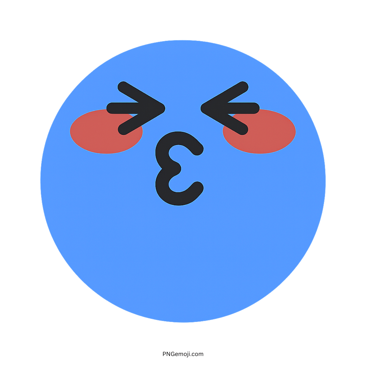 Lovely TikTok emoji with blue round face, blushing cheeks, and kissy cute expression PNG