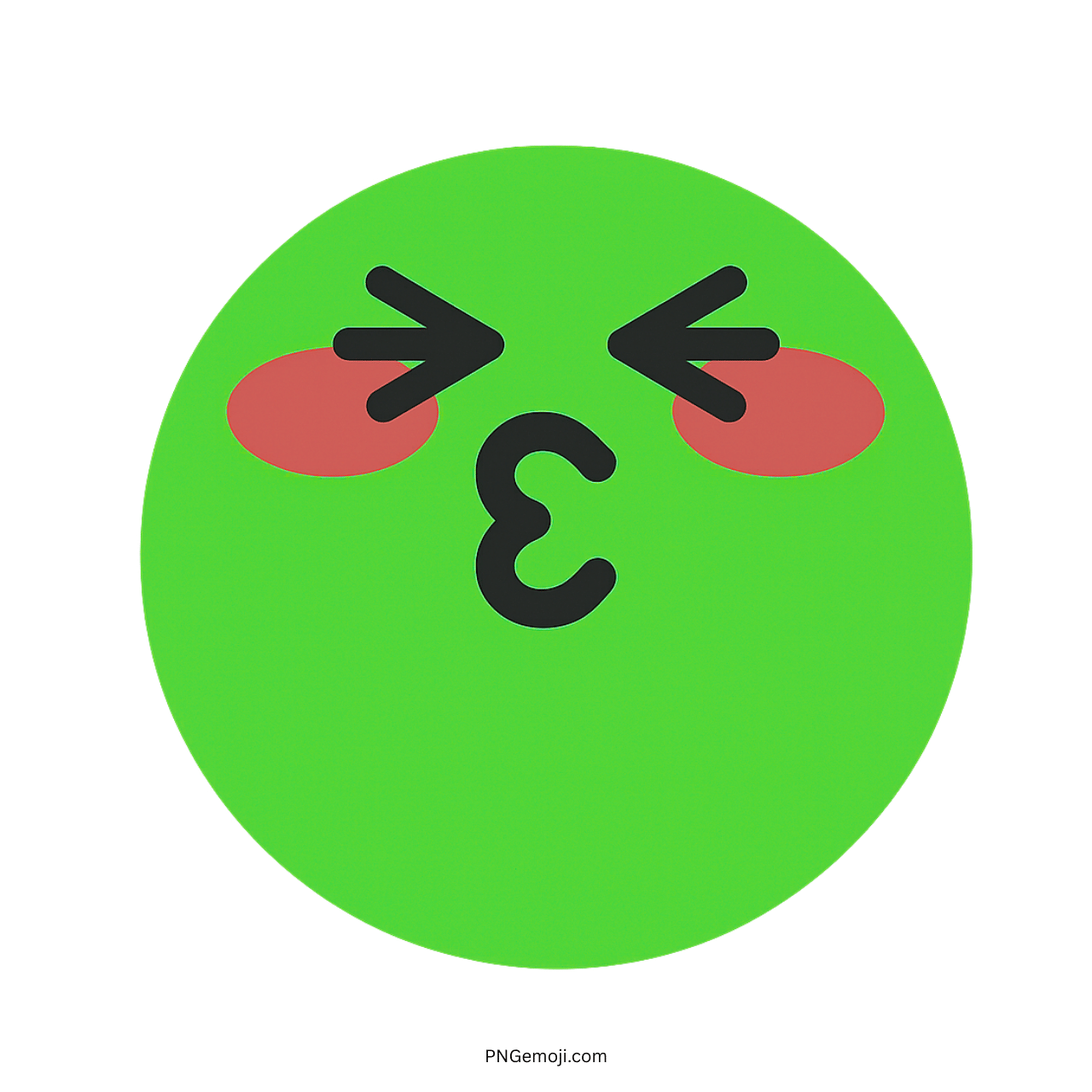 Lovely TikTok green blushing kiss emoji with cute puckered lips and rosy cheeks