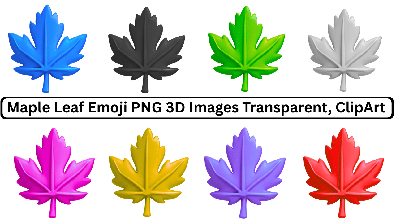 Colorful maple leaf emoji PNG set with transparent background, 3D design