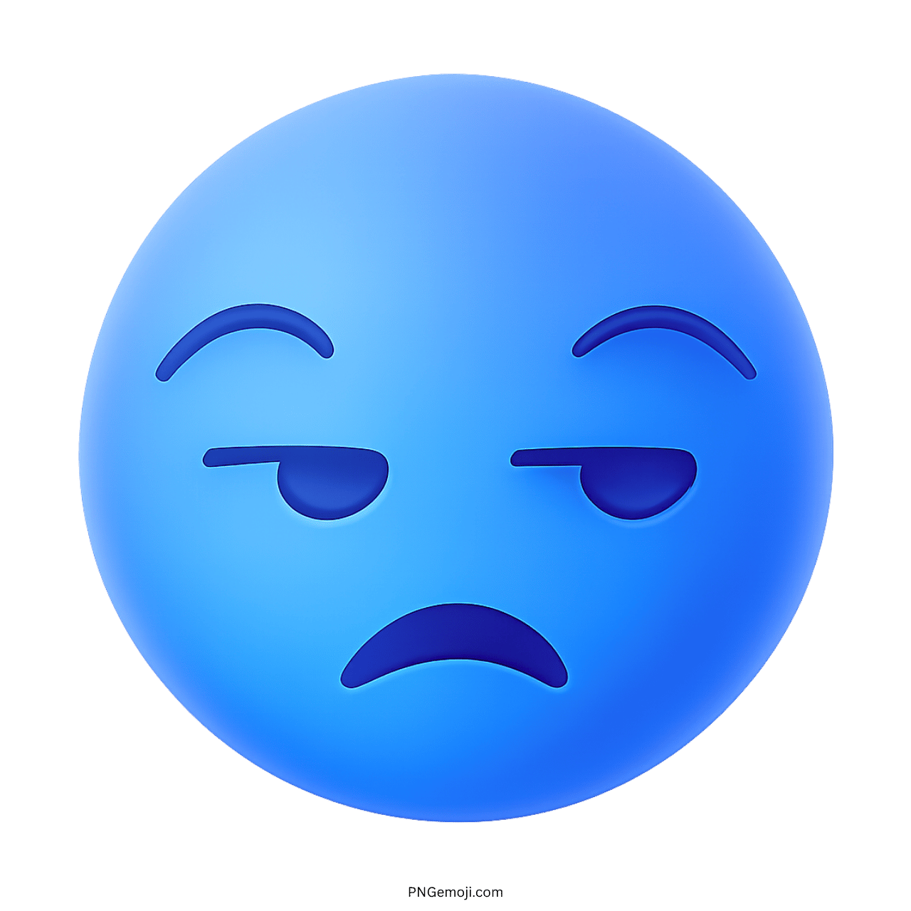 Blue "Meh" emoji with a sarcastic and unimpressed expression.
