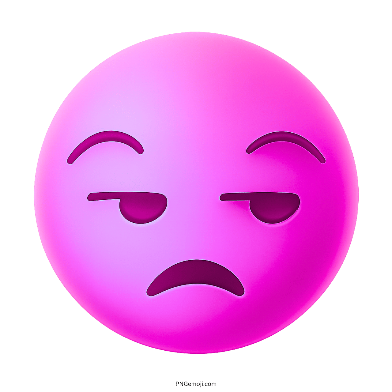 Pink "Meh" emoji with a sarcastic and unimpressed expression.