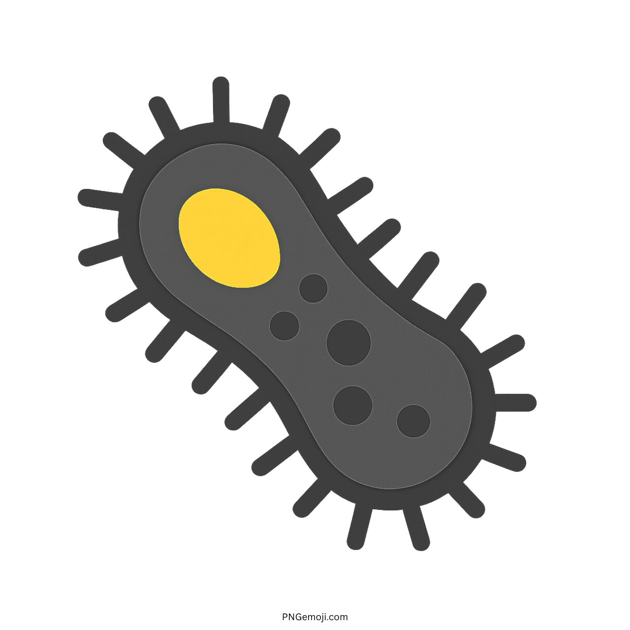 A gray microbe emoji with a yellow center and spikes, symbolizing bacteria or microorganisms