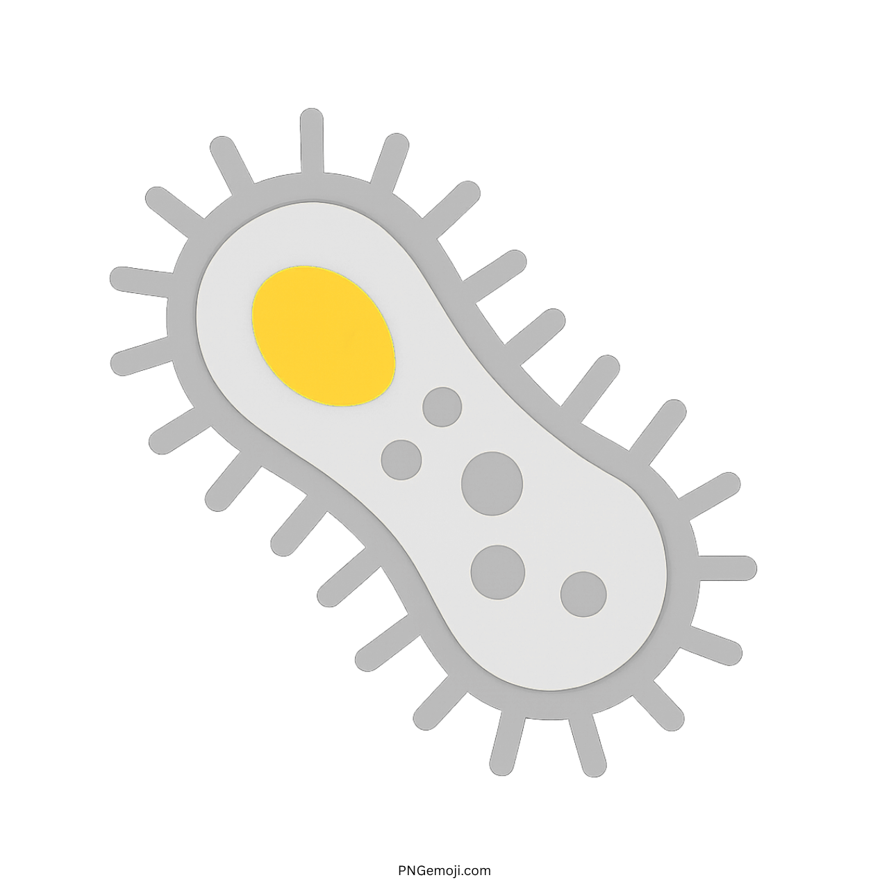 A gray and white microbe emoji with a yellow center and gray spikes, symbolizing bacteria or microorganisms
