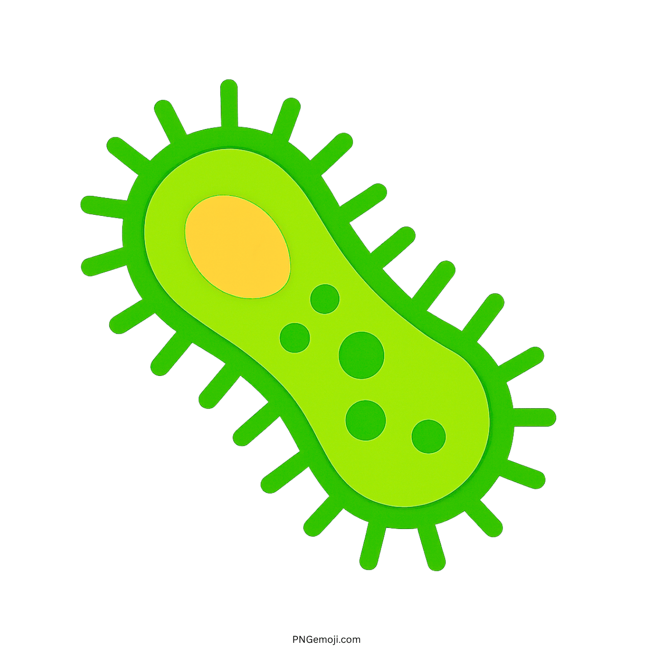 A green microbe emoji with a yellow center and spikes, representing bacteria or microorganisms