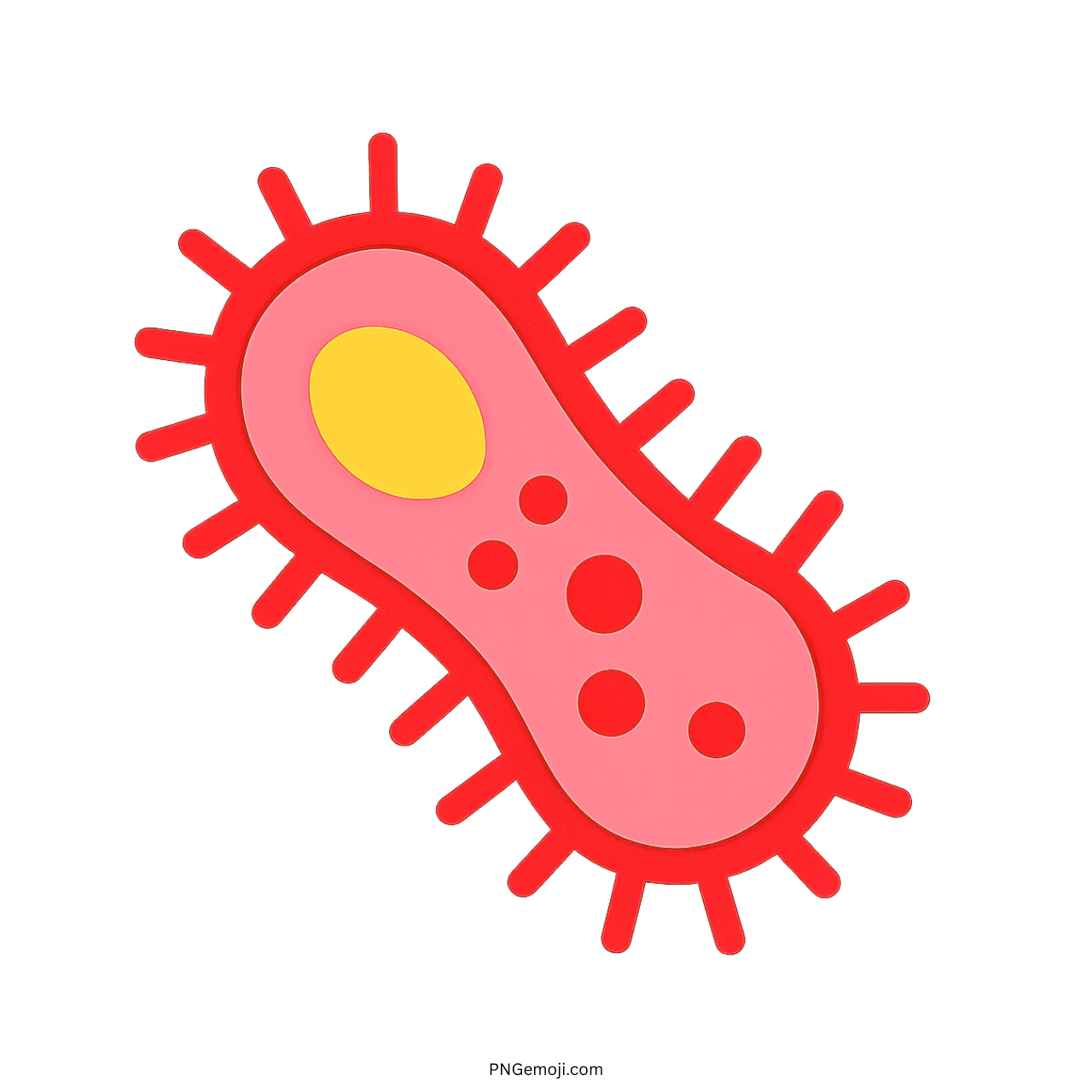 A pink microbe emoji with a yellow center and red spikes, representing bacteria or microorganisms