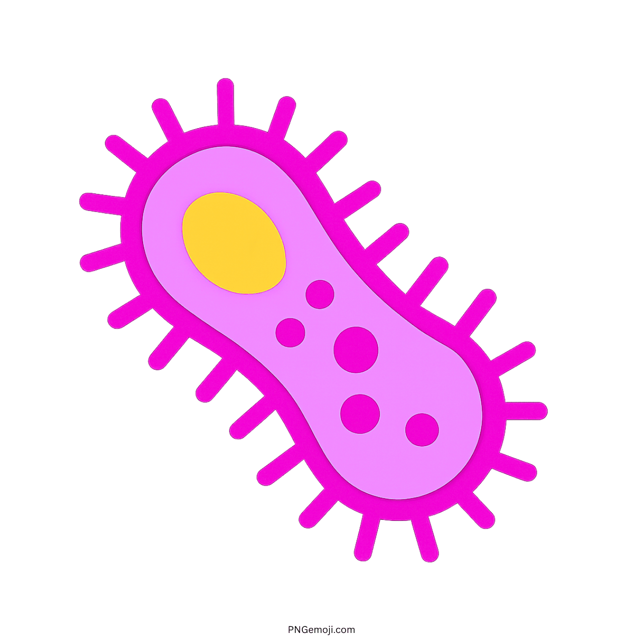 A pink and purple microbe emoji with a yellow center and purple spikes, symbolizing bacteria or microorganisms