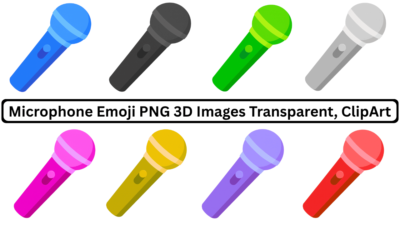 Colorful collection of microphone emoji images in blue, black, green, pink, yellow, purple, and red