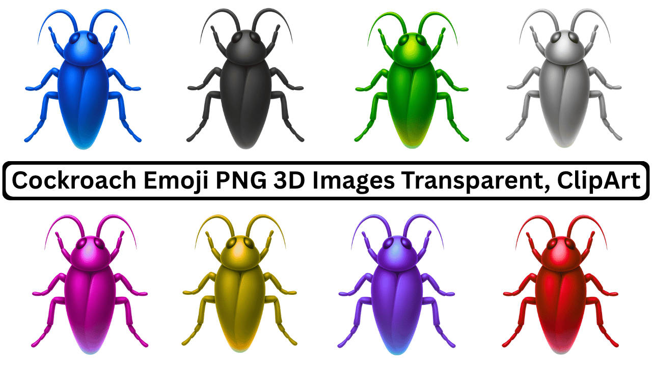 Colorful 3D cockroach emoji PNG set with transparent background for digital clipart use