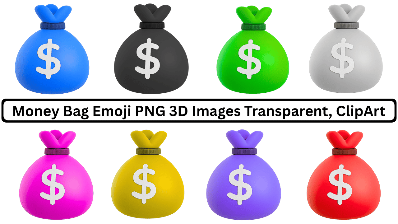 3D multicolor money bag emoji PNG pack with transparent background for ClipArt