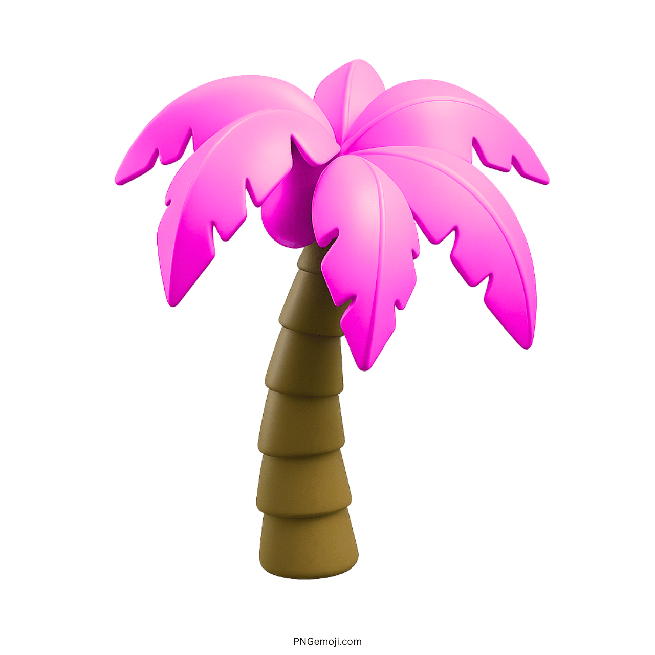Pink 3D palm tree emoji with cartoon brown trunk and cute tropical leaves