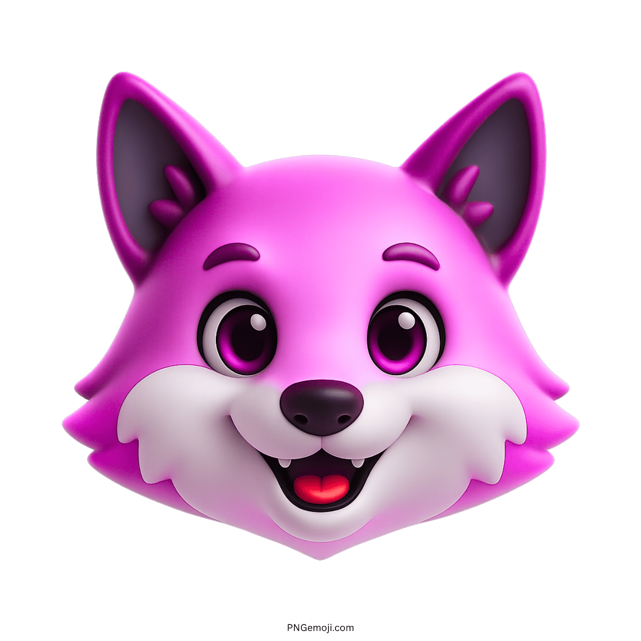 Pink 3D wolf emoji with adorable smile and bright cartoon animal expression
