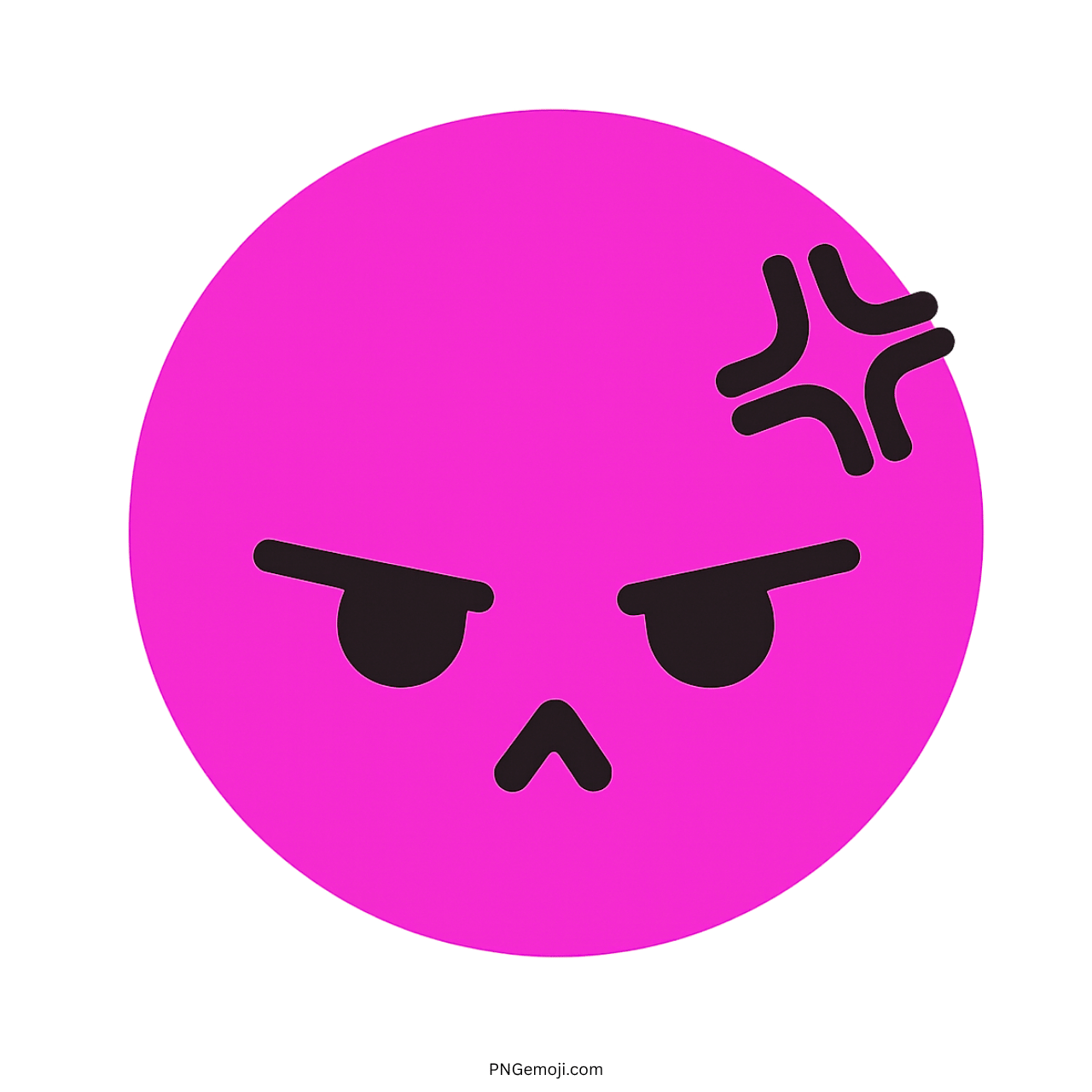Pink angry TikTok emoji with frown and black forehead anger symbol for reactions