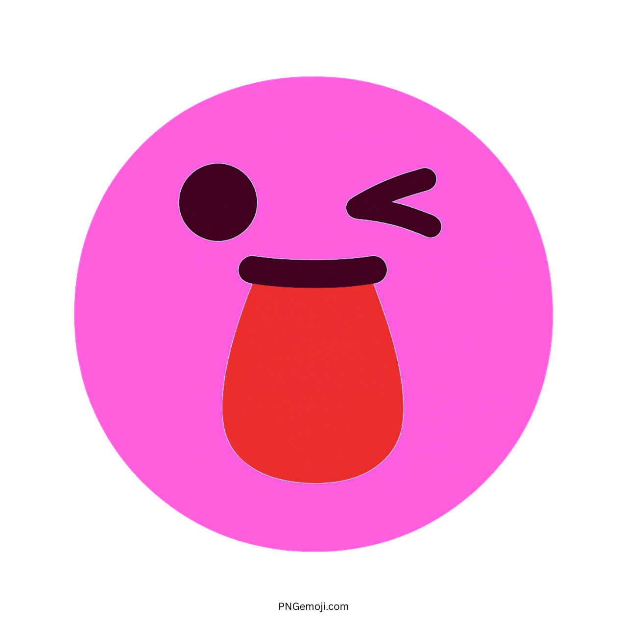 Pink funny face emoji winking with red tongue out in playful cartoon style
