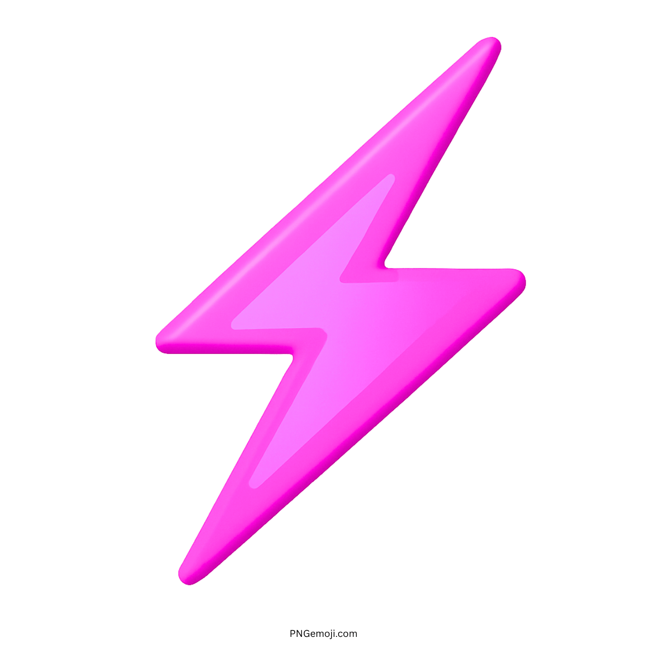 3D Pink Lightning Bolt Emoji in vibrant pink with a glossy finish, on a transparent background.