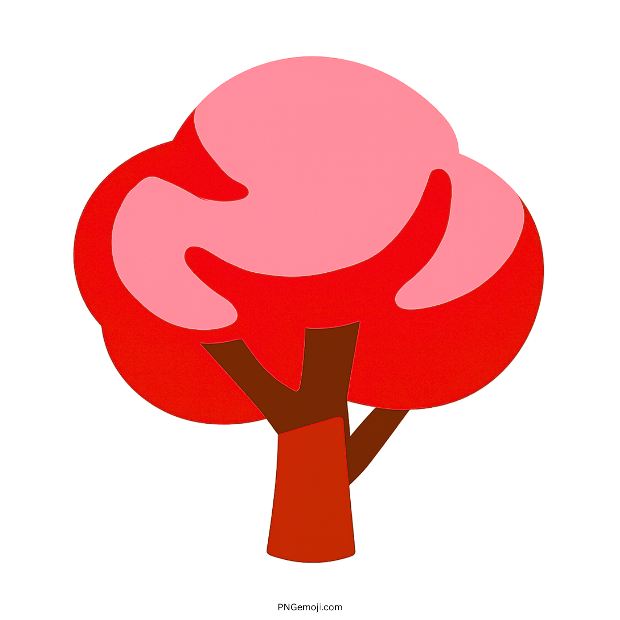 Pink and red deciduous tree emoji with smooth design and brown trunk