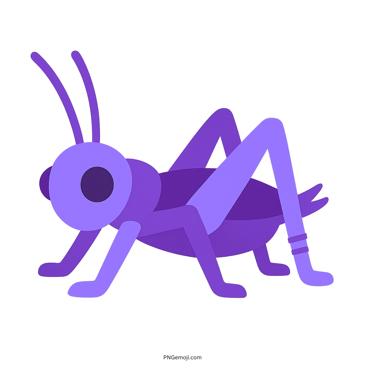Purple 3D cricket insect emoji clipart with antenna and bent legs on transparent background