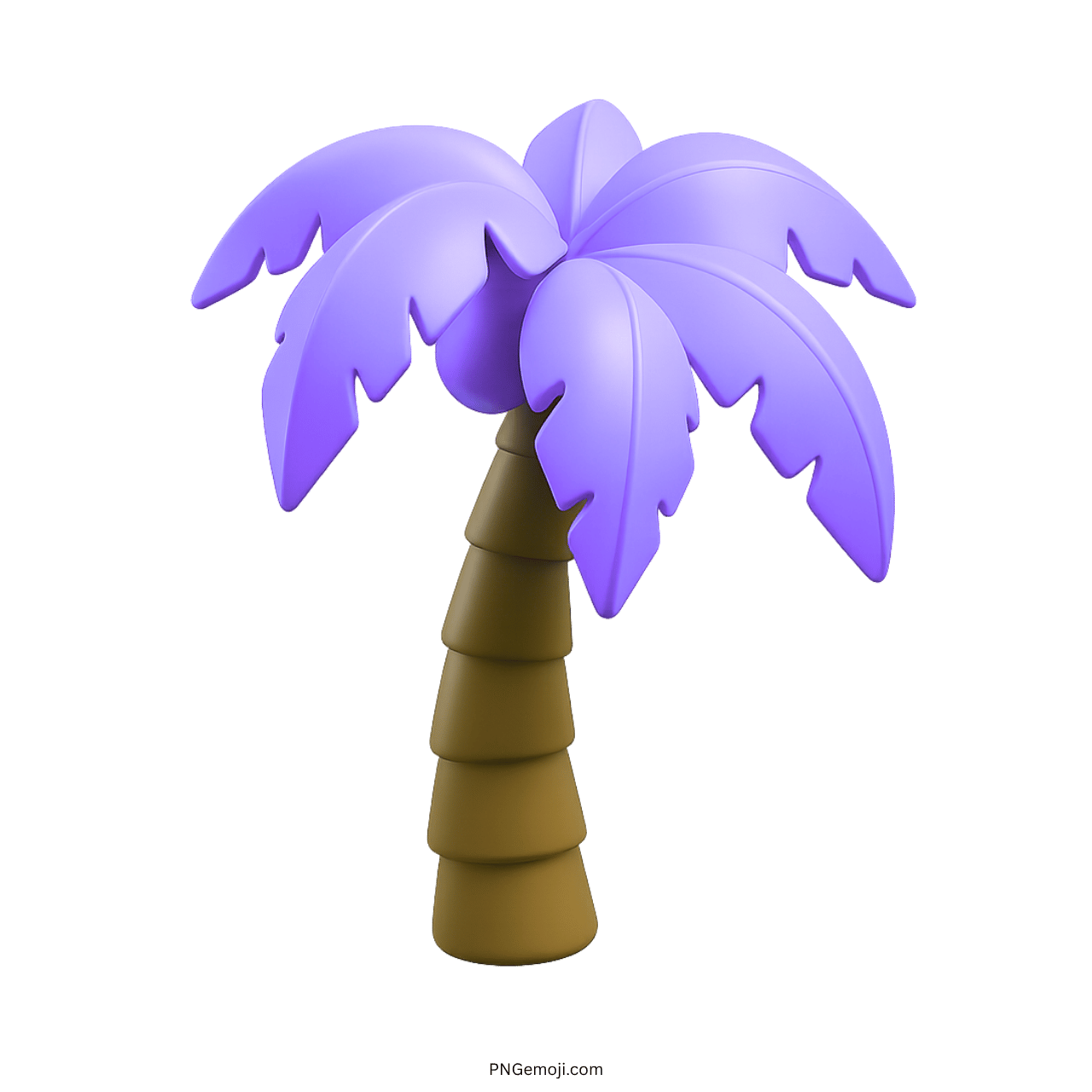 Purple 3D palm tree emoji with cartoon-style trunk and fantasy tropical leaves