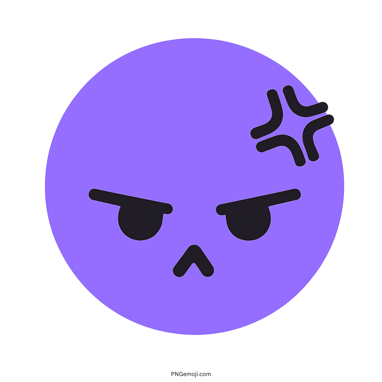 Purple angry TikTok emoji with black frown and forehead anger symbol for reactions