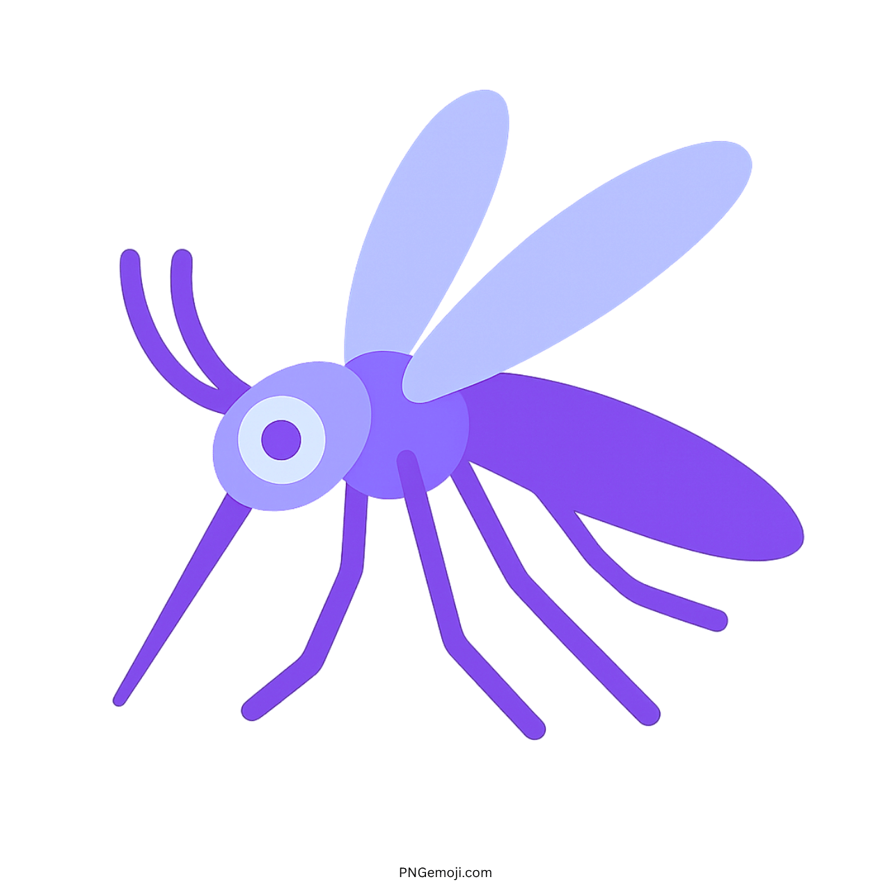 Purple and blue mosquito emoji cartoon with light wings and funny vector design