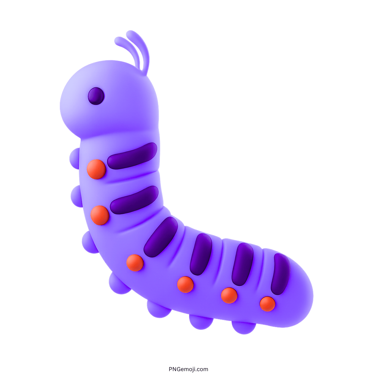 3D purple caterpillar emoji with orange and purple segments and transparent background