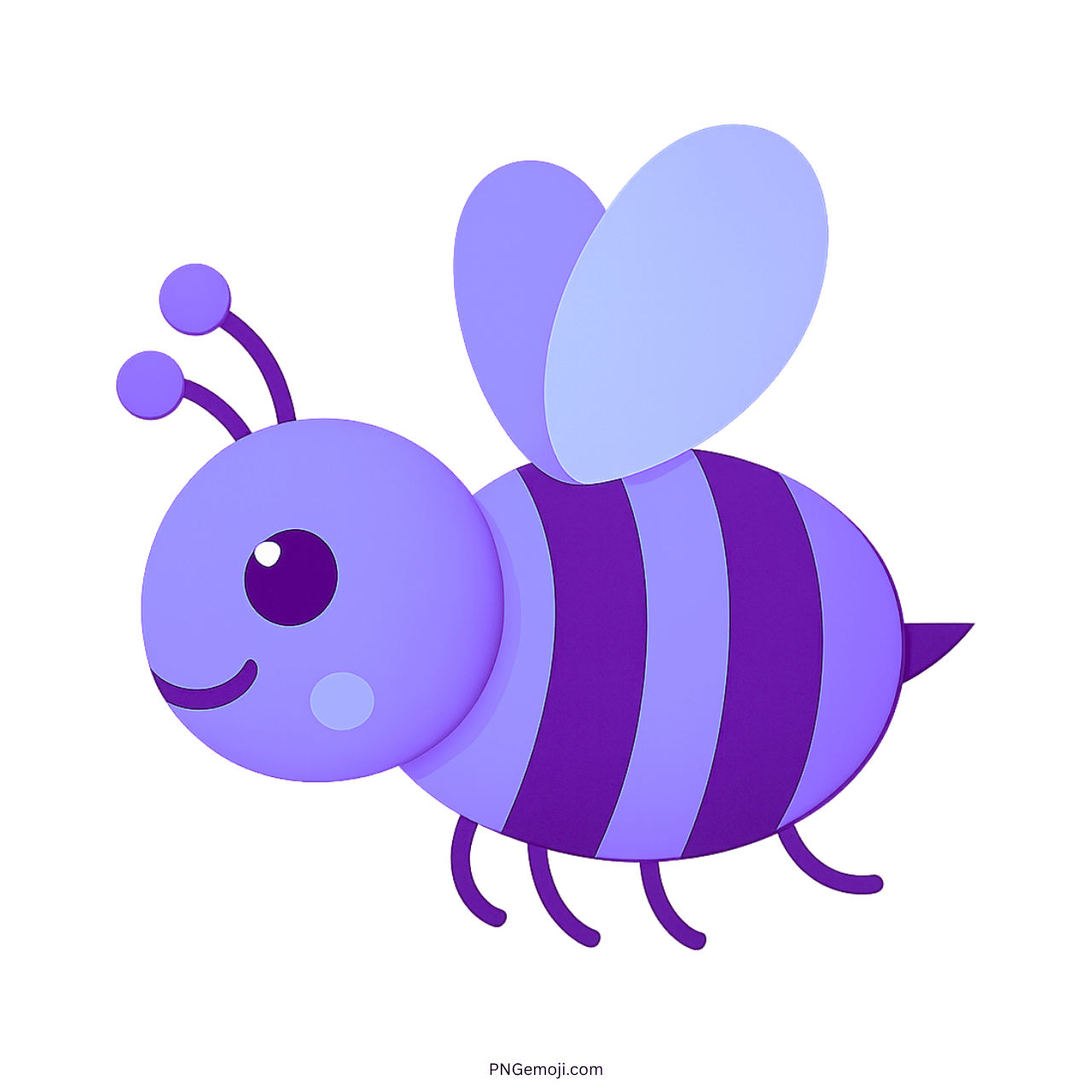 Cute purple and lavender bee emoji with wings and stripes, cartoon-style illustration