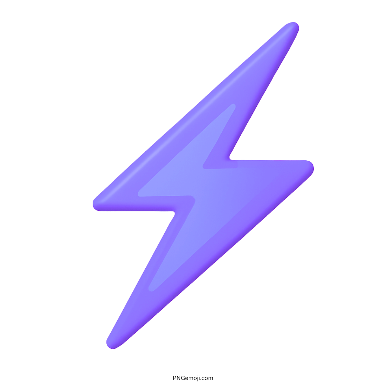 3D Purple Lightning Bolt Emoji in vibrant purple with a glossy finish, on a transparent background.