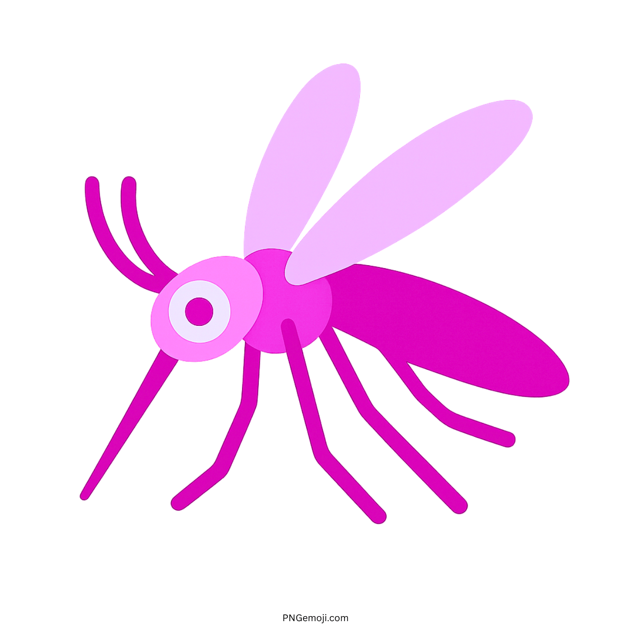 Purple mosquito cartoon emoji with pink wings and transparent background vector illustration