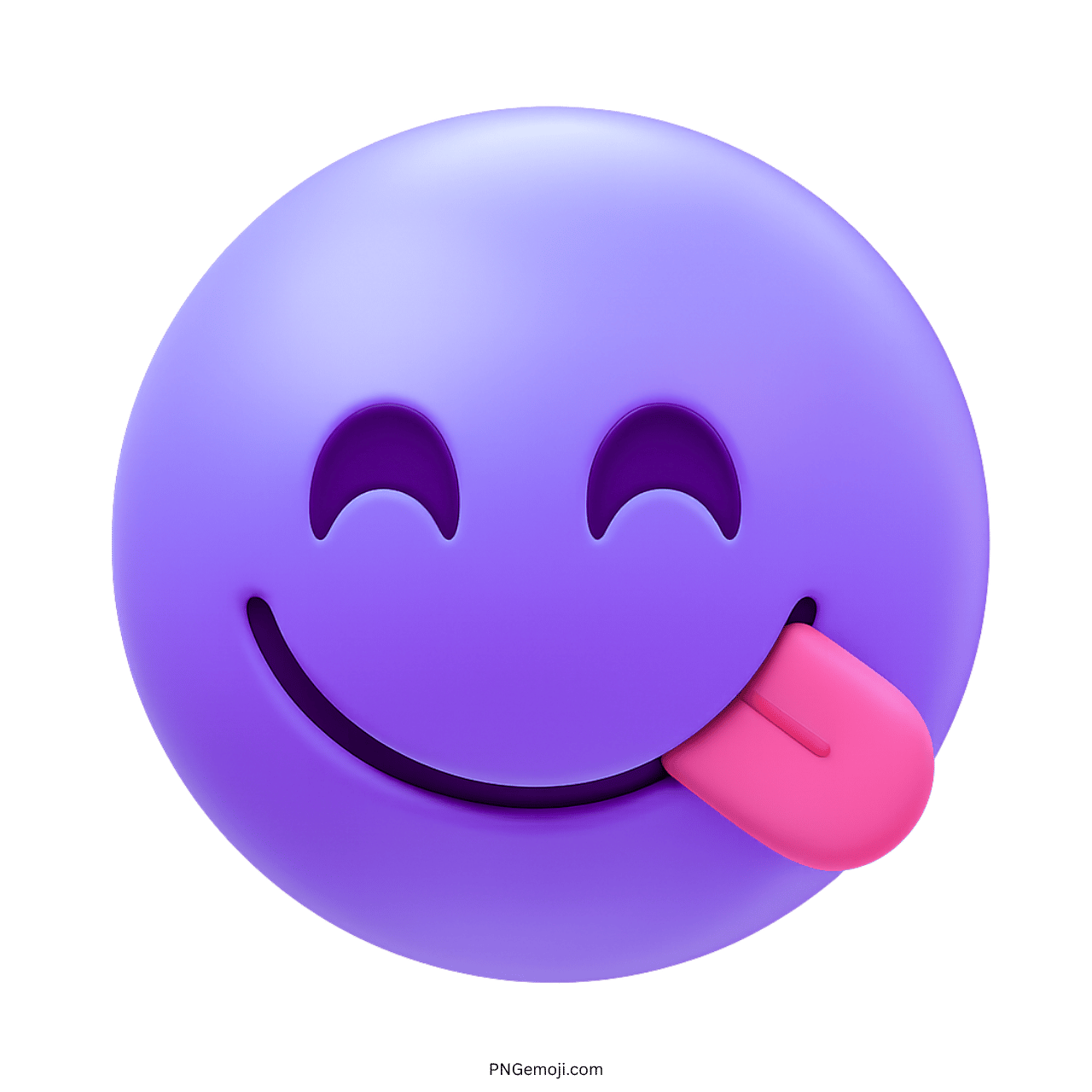 A purple emoji with a smiling face and tongue sticking out, symbolizing deliciousness and enjoyment