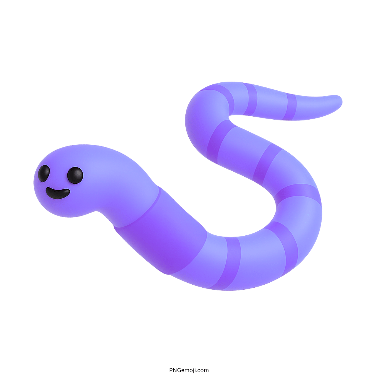 Purple smiling worm emoji with dark stripes on green background, cute 3D cartoon style