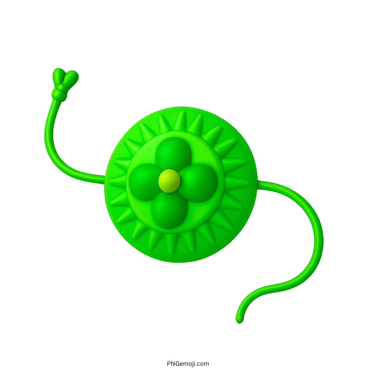 Green 3D rakhi emoji with flower center and festive curved threads